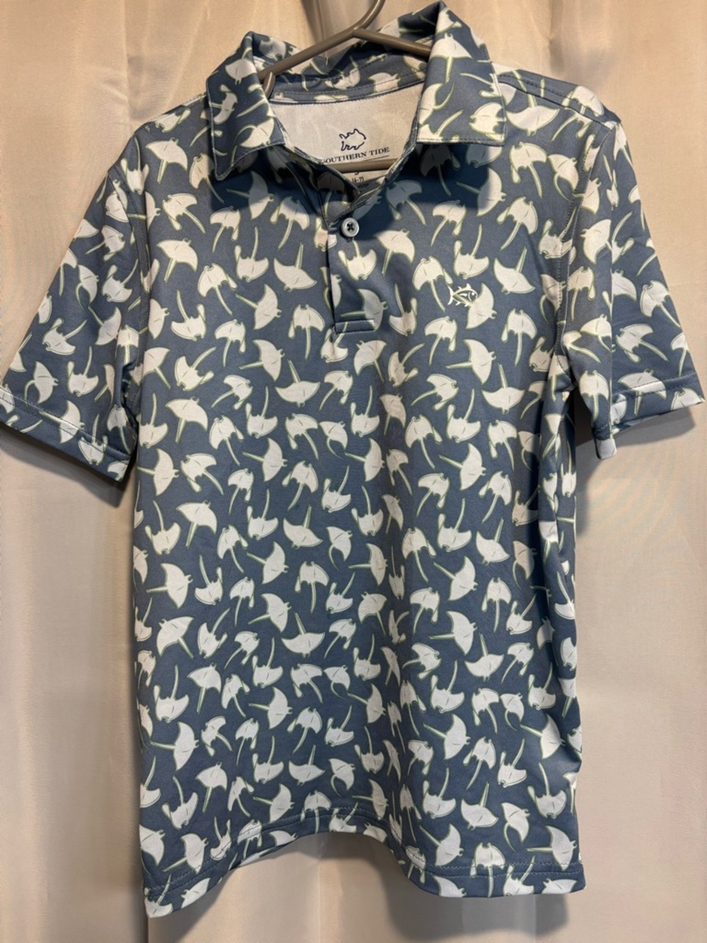 Southern Tide Men’s Blue Polo with White Manta Ray Print